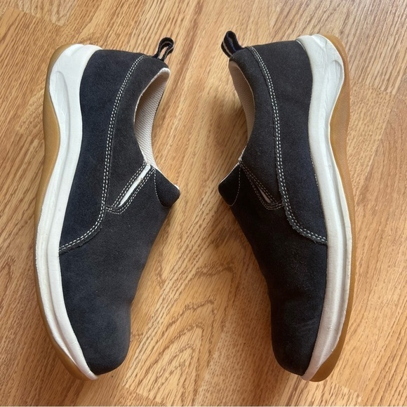 Lands' End  All Weather Black Cream and Tan Suede Slip on Moc Sneakers - Picture 5 of 9